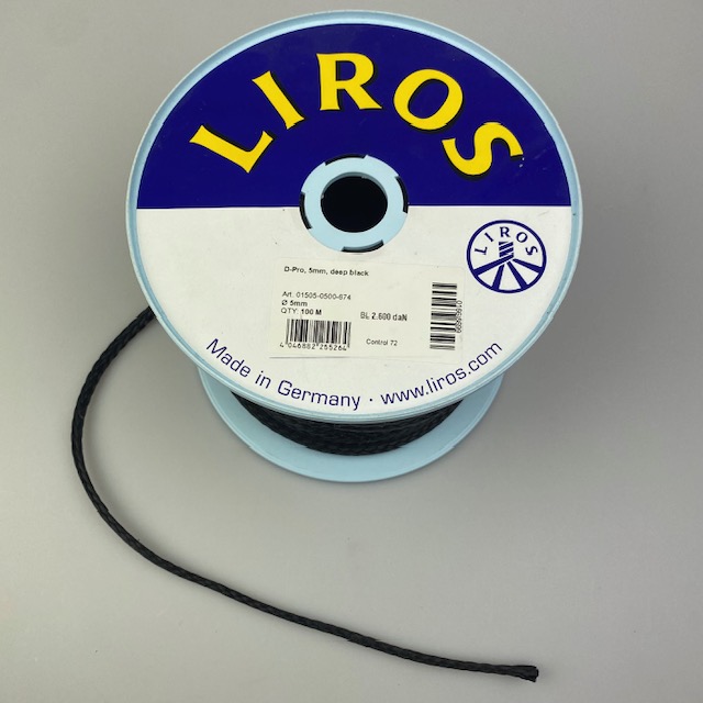 [BDD-PRO5MMBLK] Liros Braided Dyneema Line D-pro 5mm deep black 2600daN